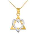 Two-Tone Gold Star of David Heart Medium Pendant (1.1")