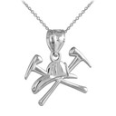 White Gold Firefighter Axes & Helmet Charm Pendant Necklace