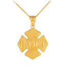 Solid Gold Fire Department Firefighter Badge Pendant  Necklace(Available In Yellow/White / Rose Gold)