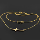 14K Yellow Gold Sideways Curved Cross Necklace