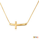 14K Gold Sideways Cross Pendant Necklace (Available in Yellow/Rose/White Gold)