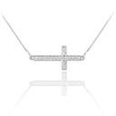 White Gold Diamond Sideways Cross Religious Pendant Necklace