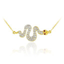 14K Gold Diamond Snake Sideways Pendant Necklace with Ruby Accents