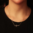 14K Gold Diamond Sideways Cross Pendant Necklace (1.25")(Available in Yellow/Rose/White)