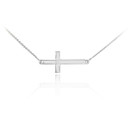 14K White Gold Sideways Cross Cute Diamond Necklace