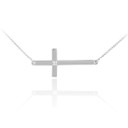 .925 Sterling Silver Diamond Sideways Cross Faith Pendant Necklace