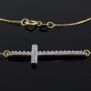 14K Gold Sideways Cross CZ Pendant Necklace