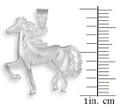 Satin Finish Diamond Cut White Gold Horse Charm Pendant with measurement