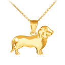 Polished Gold Weiner Dog Dachshund Puppy Charm Pendant Necklace