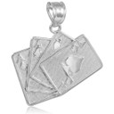 Four of a Kind Playing Cards Silver Charm Pendant Necklace