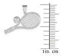 White Gold Tennis Racquet and Ball Pendant with measurement