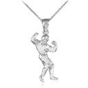 .925 Sterling Silver Full Bodybuilder Sports Pendant Necklace 