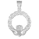 Sterling Silver Braided Claddagh Charm Pendant Necklace