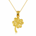Gold Diamond Cut 4 Leaf Clover Lucky Pendant Necklace (Available in Yellow/White Gold)