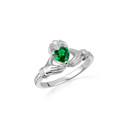 White Gold Woman's Cherished Claddagh CZ Birthstone Ring with Diamonds