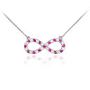 14K White Gold Clear & Red CZ Infinity Necklace