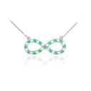14K White Gold Clear & Green CZ Infinity Necklace