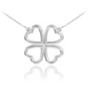 14K White Gold Four Leaf heart Clover Lucky Charm Necklace