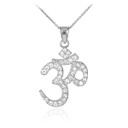 14k White Gold Om Hindu Ganesh Diamond Pendant Necklace