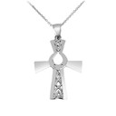 Irish White Gold Cross With Claddagh Pendant Necklace