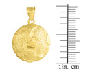 Yellow Gold Soccer Ball Fútbol Sports Textured Pendant with Measurements