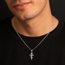 Silver Russian Orthodox Cross Pendant Necklace