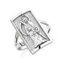 .925 Sterling Silver Santa Muerte Protection Shield Signet Ring (0.90")