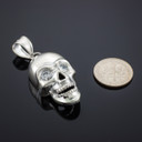 White Gold Skull Pendant with Clear CZ Eyes