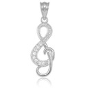 Diamond Studded White Gold Treble Clef Music Pendant Necklace