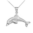 White Gold Dolphin Textured Pendant Necklace