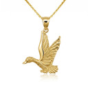 Gold Flying Mallard Duck Pendant Necklace (Available In Yellow/Rose/White Gold)