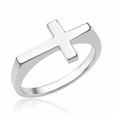 Solid Sterling Silver Flat Top Sideways Cross Ring