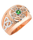 Two-Tone Rose Gold Emerald CZ Celtic Cross Men's Ring