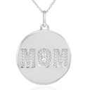 14K White Gold Diamond Mom Coin Mother's Pendant Necklace