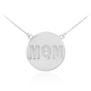 14K White Gold Diamond Mom Coin Mother's Necklace