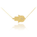 14K Gold Sideways Hamsa Hand Diamond Necklace