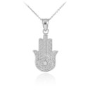 White Gold Hamsa Hand Diamond Pendant Necklace