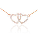 14K Rose Gold Diamond Studded Double Heart Necklace 0.50ct