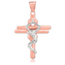 Two-Tone Rose Gold Contemporary Crucifix Cross Pendant