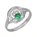 .925 Sterling Silver Woman's Alluring Emerald Claddagh Ring
