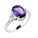 White Gold Genuine Amethyst Gemstone Ring