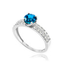 Blue Topaz Gemstone White Gold Diamond Pave Engagement Ring