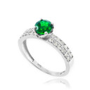 Genuine Emerald White Gold Diamond Pave Engagement Ring