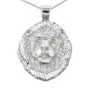 Diamond Cut Lion Head Pendant Necklace in Sterling Silver