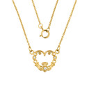 14K Gold Diamond Claddagh Pendant Necklace