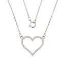 14K White Gold Diamonds Studded Open Heart Necklace