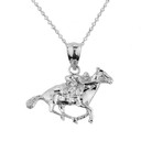 White Gold Polo Horse and Rider Sports Charm Pendant