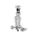 Solid White Gold Cowboy Boot Charm Pendant Necklace