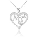 Gold 14K Two-Tone Diamond Studded "Mom" Heart Pendant Necklace(Available In Yellow/Rose/White Gold)