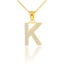 Yellow Gold Letter "K" Initial Diamond Monogram Pendant Necklace